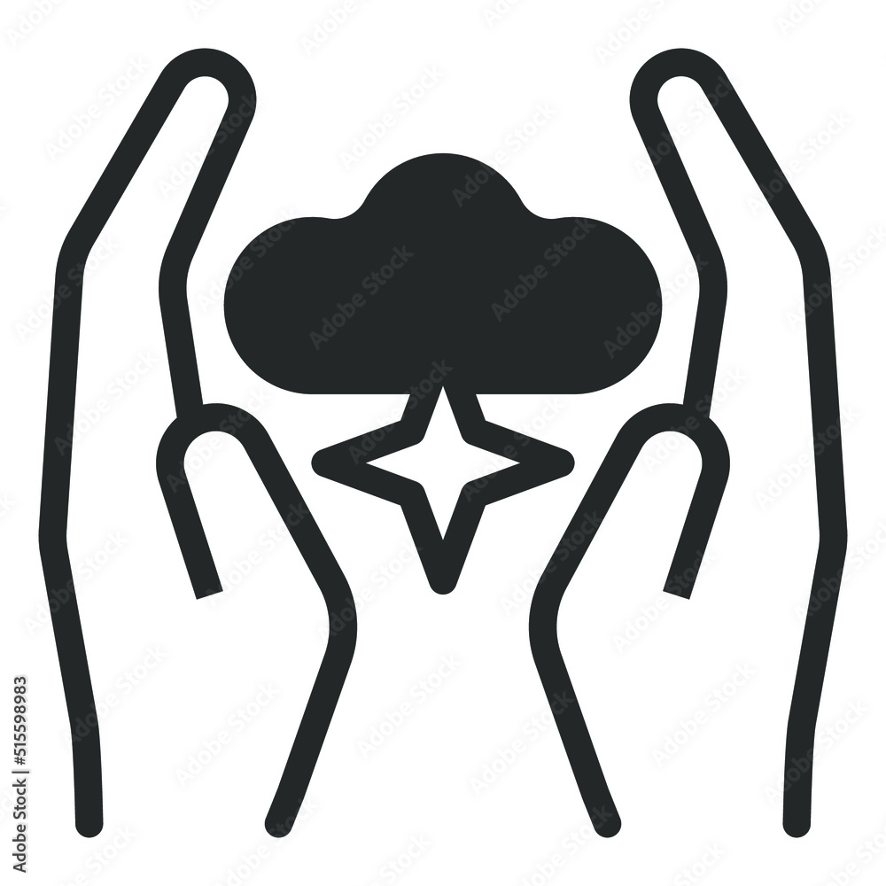 Hands protect, surround a cloud of purity with an asterisk - vector sign, web icon, illustration on a white background, glyph style Hands protect, surround a cloud of purity with an asterisk - vector sign, web icon, illustration on a white background, glyph style