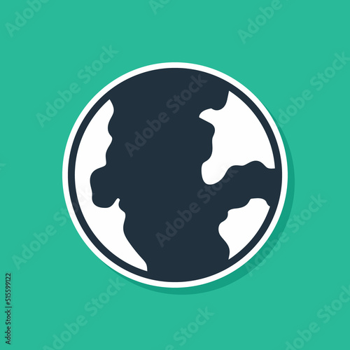 Blue Earth globe icon isolated on green background. World or Earth sign. Global internet symbol. Geometric shapes. Vector