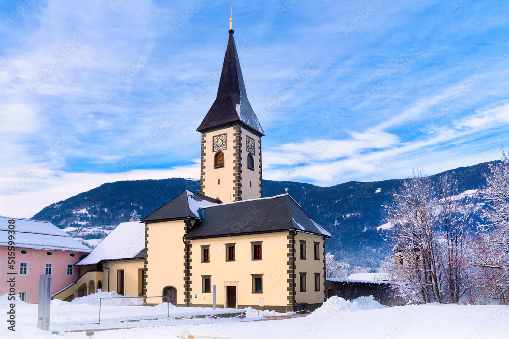 Ossiach Abbey, a former Benedictine monastery on the southern shore of Lake Ossiach in Carinthia, Austria