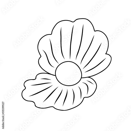 Pearl in the open shell simple outline doodle vector illustration, underwater sea life cartoon image for kids decor