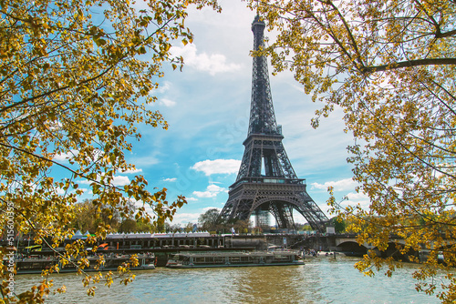 Eiffel tower beautiful autumn summer photo. Selective focus. © yanadjan