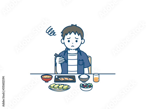 食欲がない　男の子　子供　食べれない　好き嫌い　朝食　イラスト