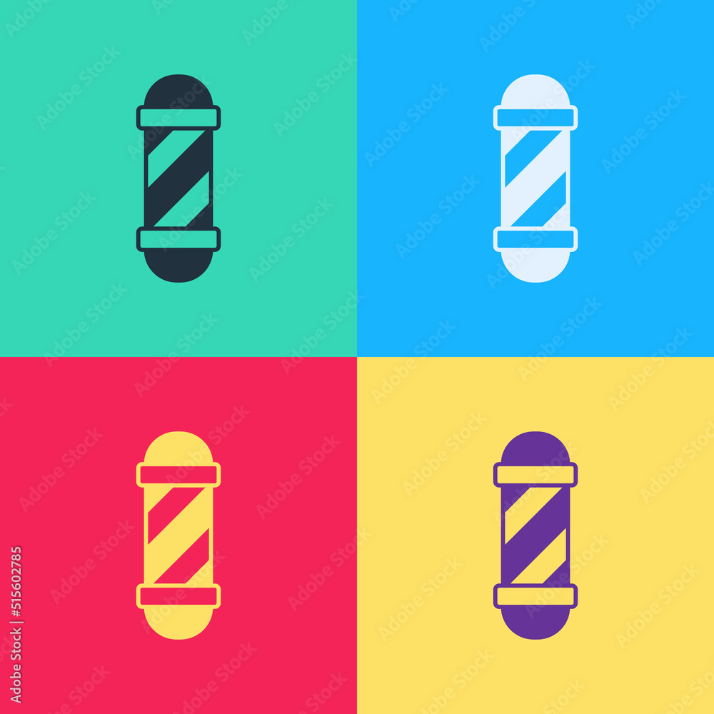 Pop art Classic Barber shop pole icon isolated on color background. Barbershop pole symbol. Vector Pop art Classic Barber shop pole icon isolated on color background. Barbershop pole symbol. Vector