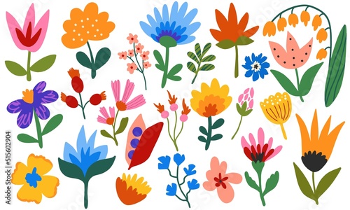 Fototapeta Naklejka Na Ścianę i Meble -  Large set of hand-drawn flowers. Flat design, cartoon, vector illustration.
