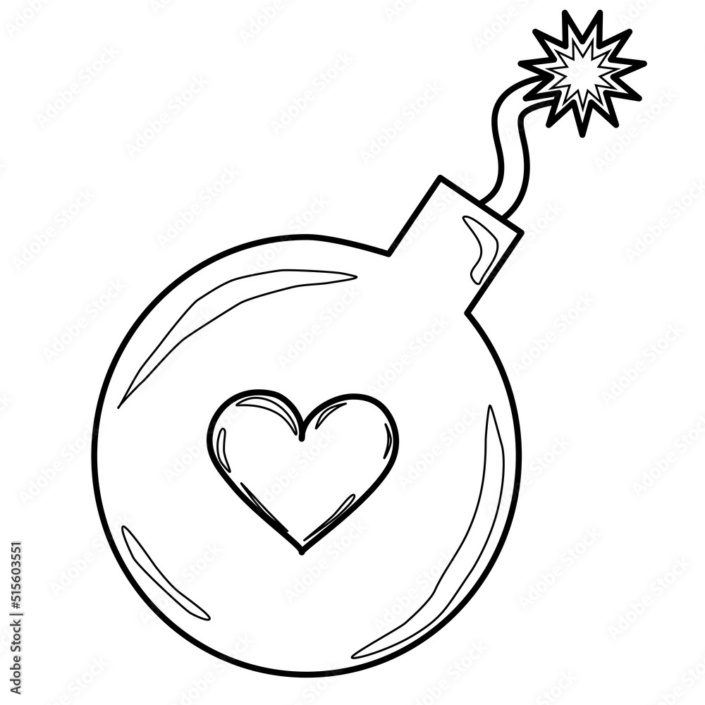 Outline coloring bomb with a heart Outline coloring bomb with a heart