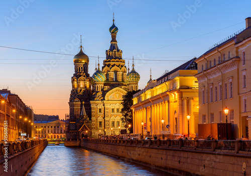 Church of Savior on Spilled Blood  Spas na Krovi  on Griboedov canal at white night  Saint Petersburg  Russia