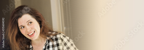 Photography Banner young woman shows her gray hair roots