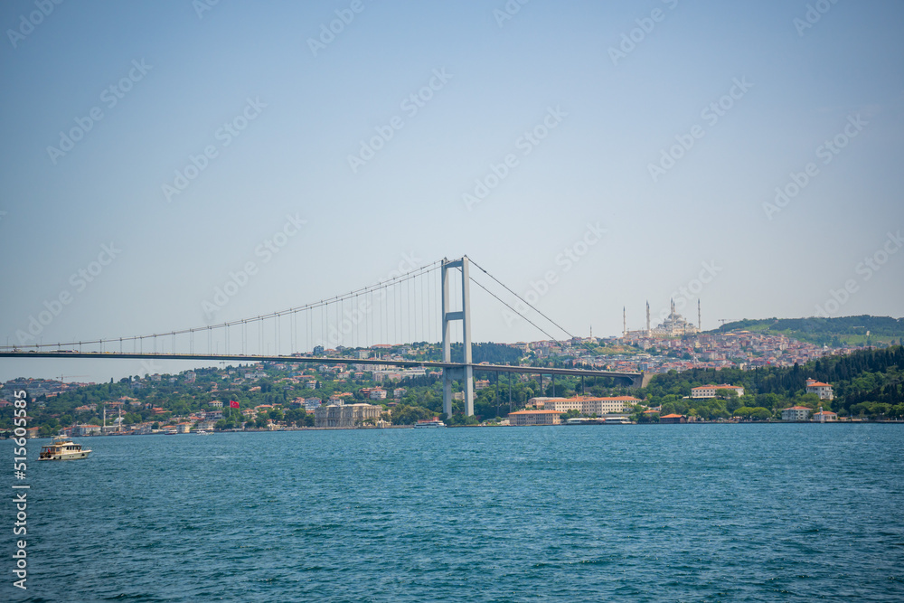 The Bosphorus Bridge and boats in Istanbul, Turkey The Bosphorus Bridge and boats in Istanbul, Turkey