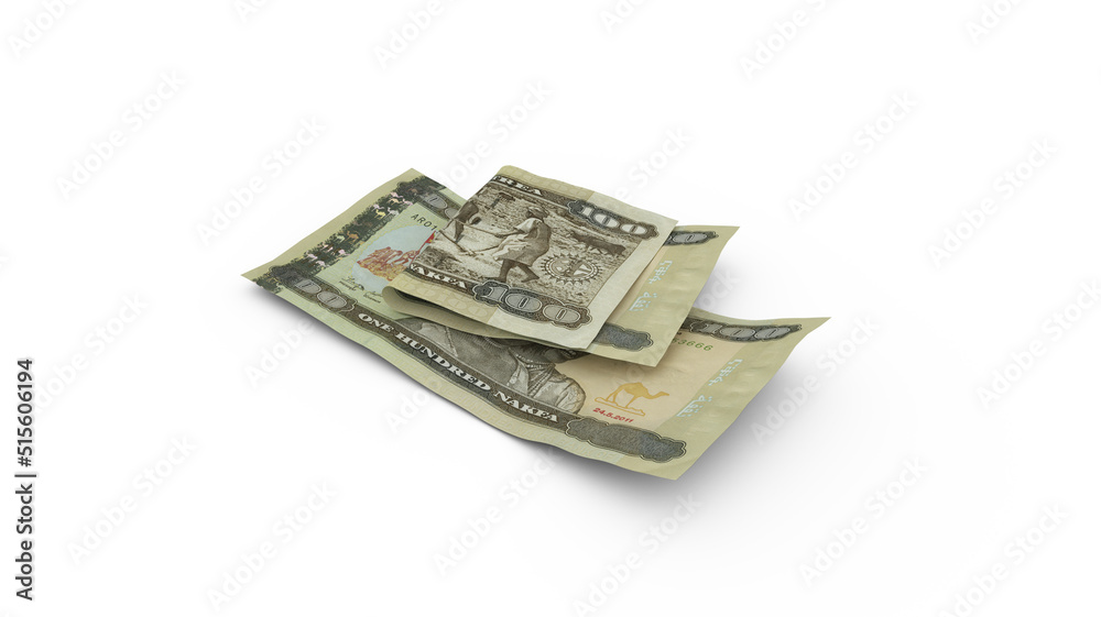 3D rendering of Double 100 Eritrean nakfa notes isolated on white background 3D rendering of Double 100 Eritrean nakfa notes isolated on white background