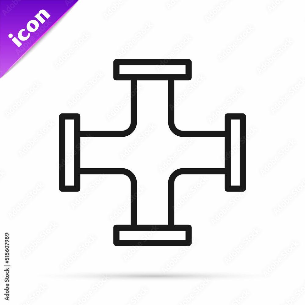 Black line Industry metallic pipe icon isolated on white background. Plumbing pipeline parts of different shapes. Vector Black line Industry metallic pipe icon isolated on white background. Plumbing pipeline parts of different shapes. Vector