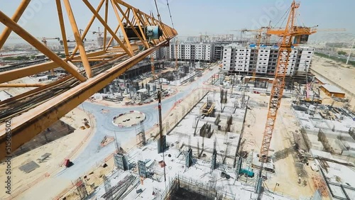 Riyadh, Saudi Arabia, Saudi Arabia. New buildings are under construction in the new financial district of King Abdullah in Riyadh. Crane view. GoPro photo