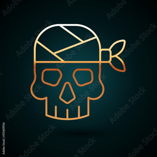 Gold line Pirate captain icon isolated on dark blue background. Vector