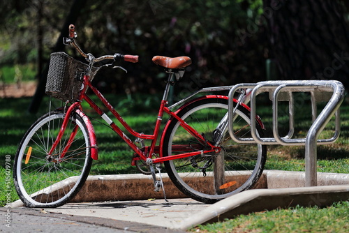 Red utility bicycle long stopped in City Botanic Gardens. Brisbane-Australia-040 © rweisswald
