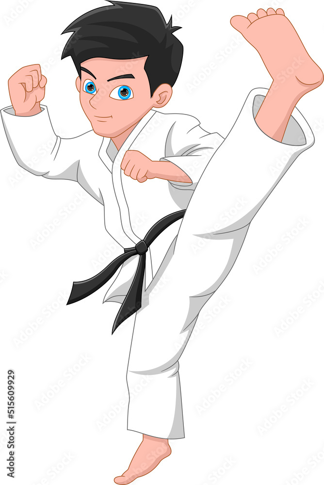 karate boy kick pose on white background karate boy kick pose on white background