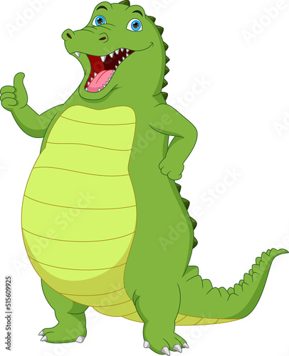 cute crocodile cartoon thumb up on white background