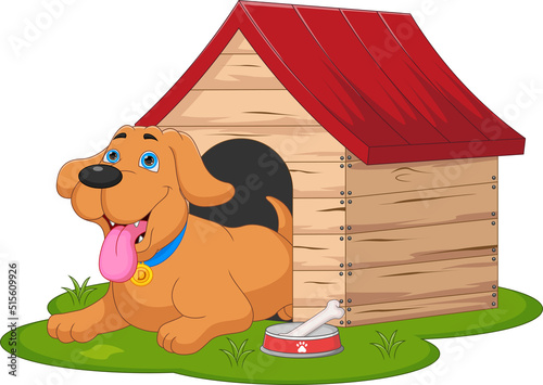 cute dog in kennel on white background