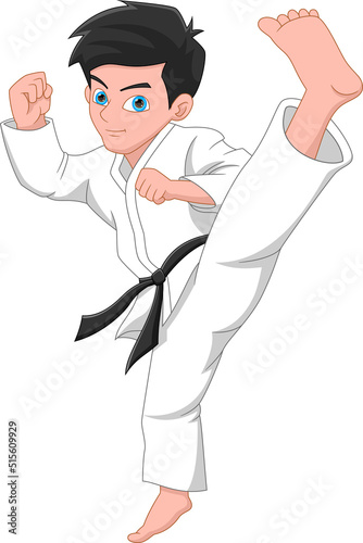 karate boy kick pose on white background