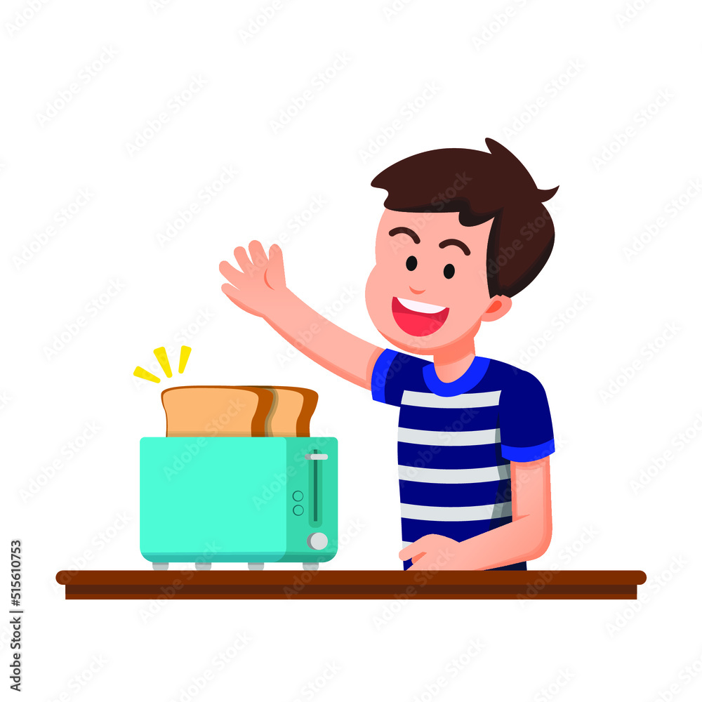 cute boy with a toaster and his toasted bread Stock Vector Adobe Stock