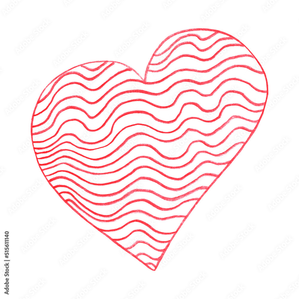 Red Heart Drawn by Colored Pencil. The Sign of World Heart Day. Symbol of Valentines Day. Heart Shape Isolated on White Background. Red Heart Drawn by Colored Pencil. The Sign of World Heart Day. Symbol of Valentines Day. Heart Shape Isolated on White Background.