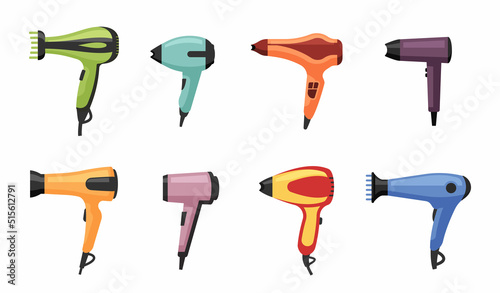 hairdryer. barbershob stylish accessorie. Vector electric hairdryer illustrations in cartoon style