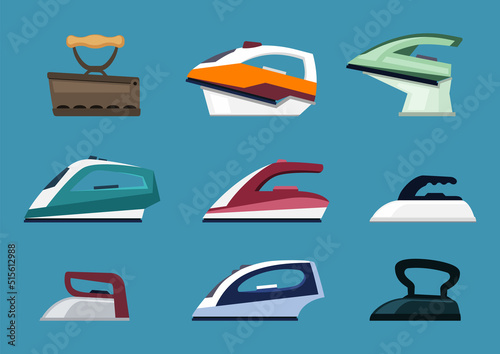 iron. electricity items for cleaning and steaming clothes. Vector household goods illustrations in cartoon style