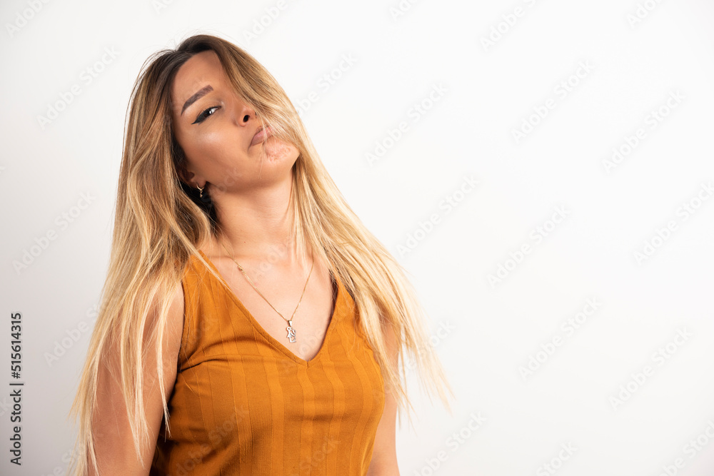 Pretty woman posing on white background Pretty woman posing on white background