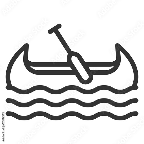Boat with paddle, kayak, canoe, indian pirogue on water - vector sign, web icon, illustration on white background, outline style
