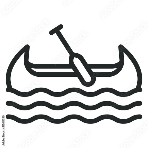 Boat with paddle, kayak, canoe, indian pirogue on water - vector sign, web icon, illustration on white background, outline style