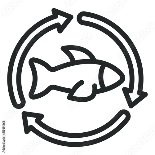 Fish and circular arrows, turnover of the fishing industry - vector sign, web icon, illustration on a white background, outline style