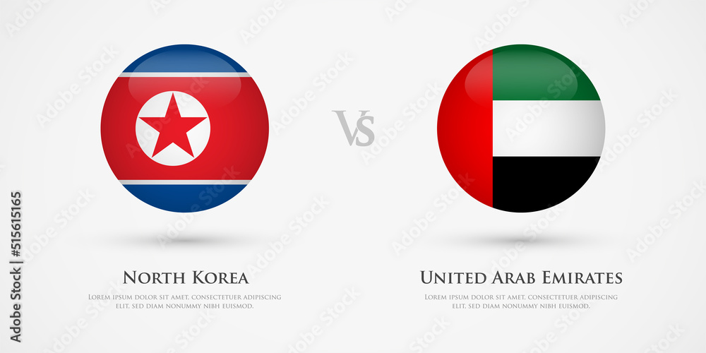 North Korea vs United Arab Emirates country flags template. The concept for game, competition, relations, friendship, cooperation, versus. North Korea vs United Arab Emirates country flags template. The concept for game, competition, relations, friendship, cooperation, versus.