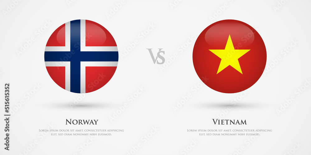 Norway vs Vietnam country flags template. The concept for game, competition, relations, friendship, cooperation, versus. Norway vs Vietnam country flags template. The concept for game, competition, relations, friendship, cooperation, versus.