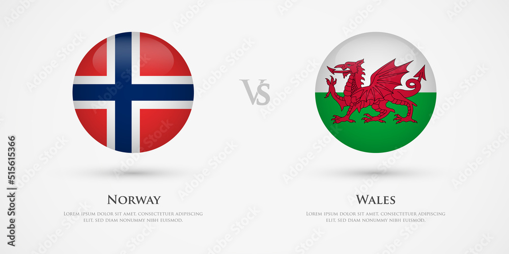 Norway vs Wales country flags template. The concept for game, competition, relations, friendship, cooperation, versus.