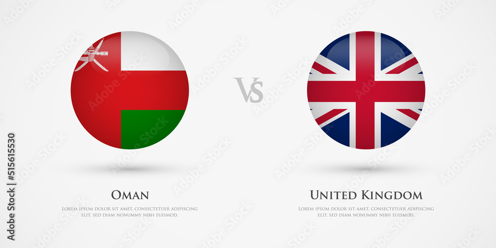Oman vs United Kingdom country flags template. The concept for game, competition, relations, friendship, cooperation, versus. Oman vs United Kingdom country flags template. The concept for game, competition, relations, friendship, cooperation, versus.