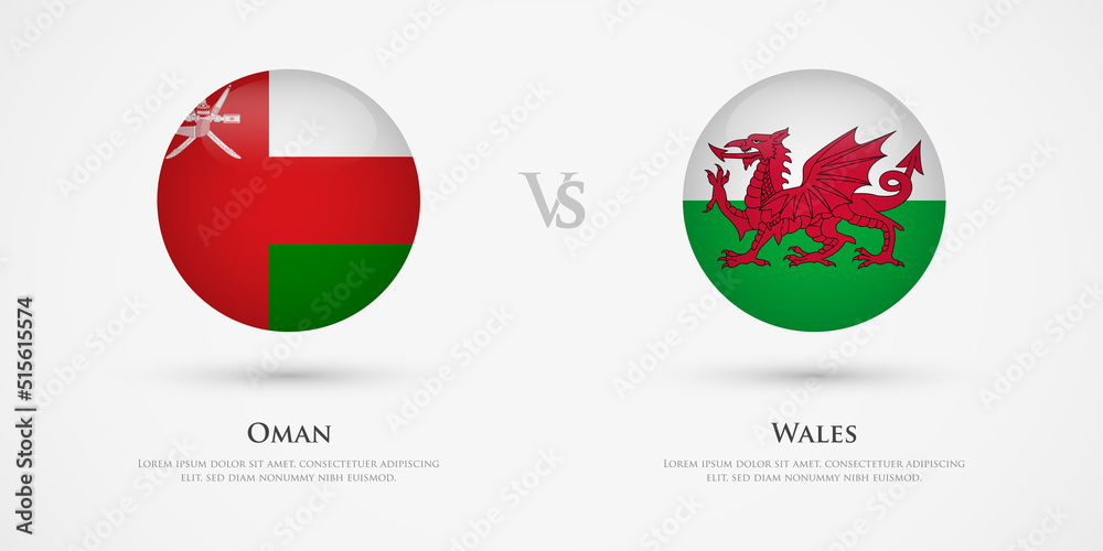 Oman vs Wales country flags template. The concept for game, competition, relations, friendship, cooperation, versus. Oman vs Wales country flags template. The concept for game, competition, relations, friendship, cooperation, versus.
