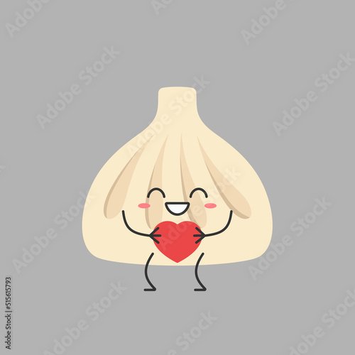 Khinkali traditional Georgian dumpling character cartoon love sign heart favorite smiling face happy joy emotions icon vector illustration.
