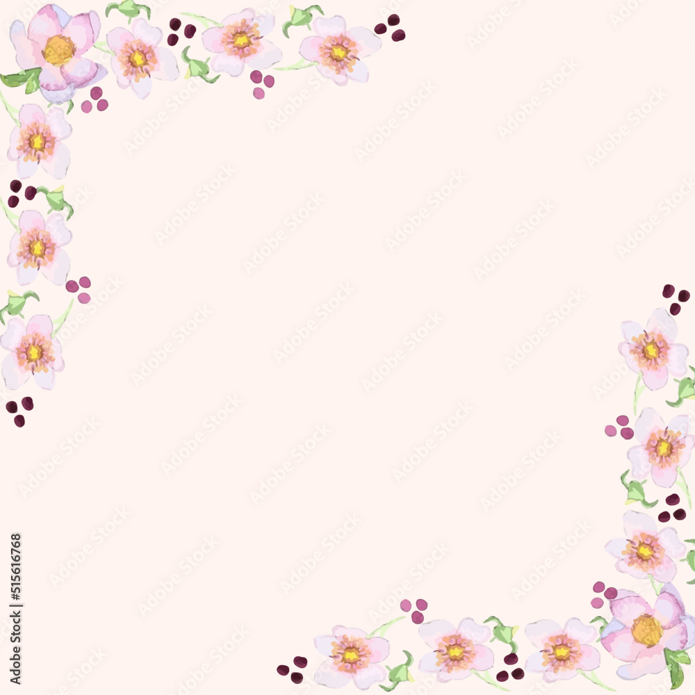 Watercolor vector card, background with flowers