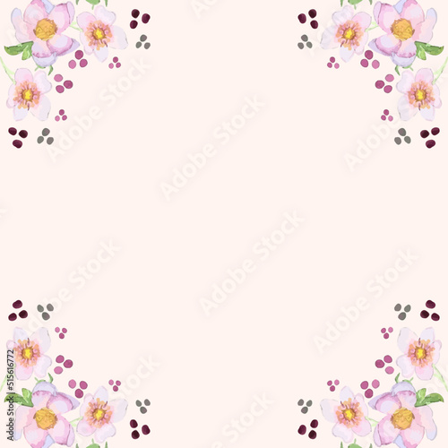 Watercolor vector card, background with flowers