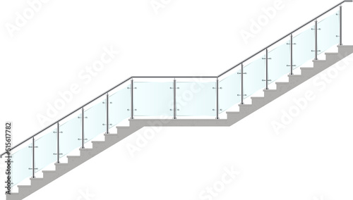 Stairs with glass railing vector illustration 