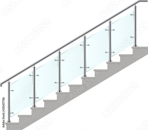 Stairs with glass railing vector illustration 