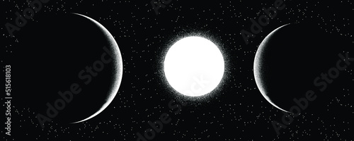 Star and planet in space. Futuristic landscape, with noise texture . Night landscape with starry sky .Vector illustration