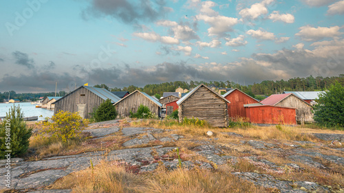 Åland landscape with boat houses