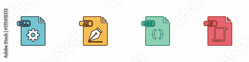 Set DLL file document, AI, CSS and JS icon. Vector