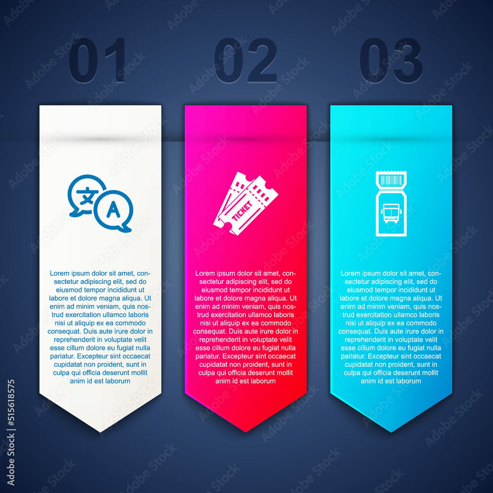Set Translator, Ticket and Bus ticket. Business infographic template. Vector Set Translator, Ticket and Bus ticket. Business infographic template. Vector