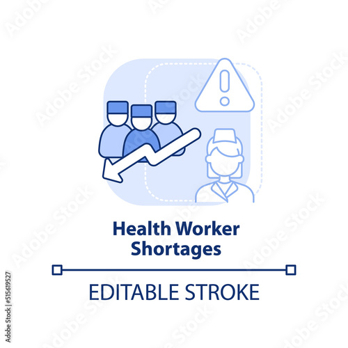 Health worker shortages light blue concept icon. Reason for risk of pandemic abstract idea thin line illustration. Isolated outline drawing. Editable stroke. Arial, Myriad Pro-Bold fonts used