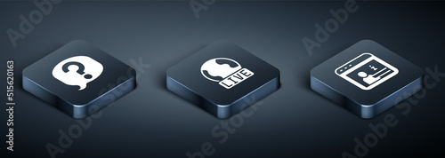 Set Isometric Speech bubble chat, Information and Live report icon. Vector