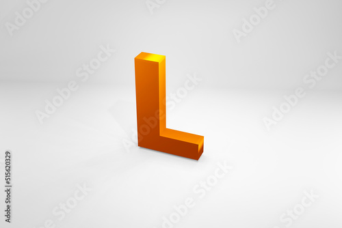 Letter L golden typography 3d render on isolated white background