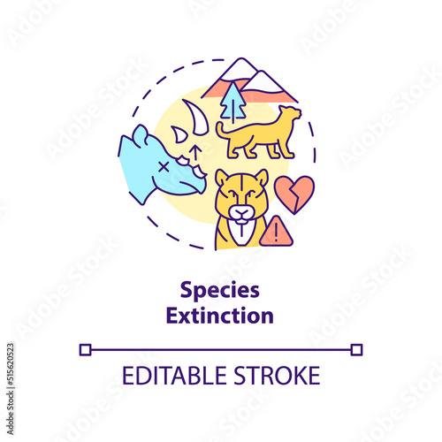 Species extinction concept icon. Wild animals loss. Consequence of overpopulation abstract idea thin line illustration. Isolated outline drawing. Editable stroke. Arial, Myriad Pro-Bold fonts used