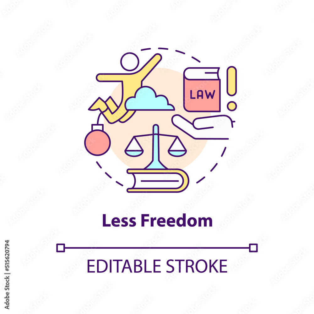 Less freedom concept icon. Complicated law system. Global overpopulation problem abstract idea thin line illustration. Isolated outline drawing. Editable stroke. Arial, Myriad Pro-Bold fonts used