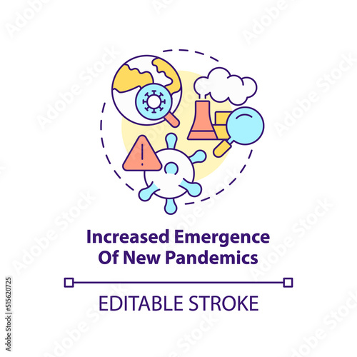Increased emergence of new pandemics concept icon. Consequence of overpopulation abstract idea thin line illustration. Isolated outline drawing. Editable stroke. Arial  Myriad Pro-Bold fonts used