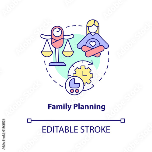 Family planning concept icon. Birth control. Solution to overpopulation abstract idea thin line illustration. Isolated outline drawing. Editable stroke. Arial, Myriad Pro-Bold fonts used